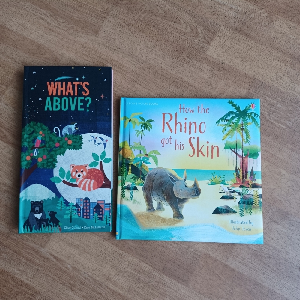 Children's books What's above,pop up book and, How the Rhino got it skin
